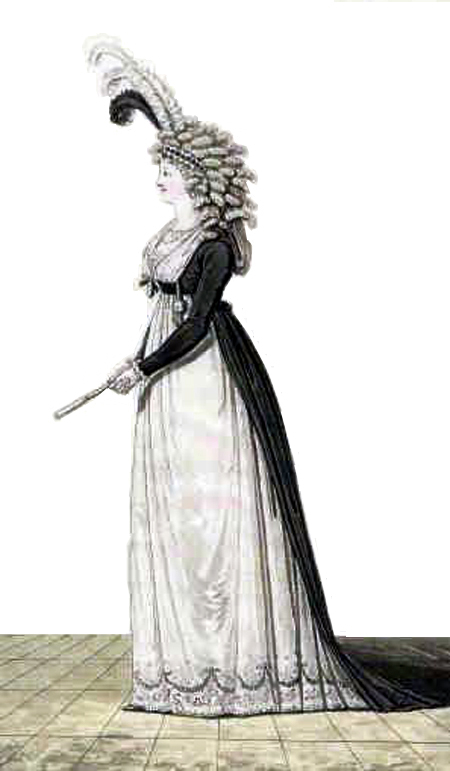 dAfternoon (half-mourning) dress toupee wreath-of-flowers bandeau robe a la Tirque Nov 1794